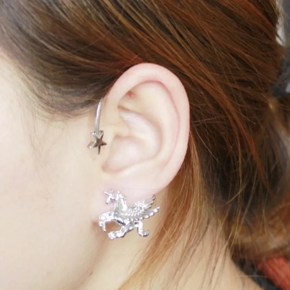 Unicorn Pegasus Silver Pierced Earring wEar-Cuff Shooting Star Festival